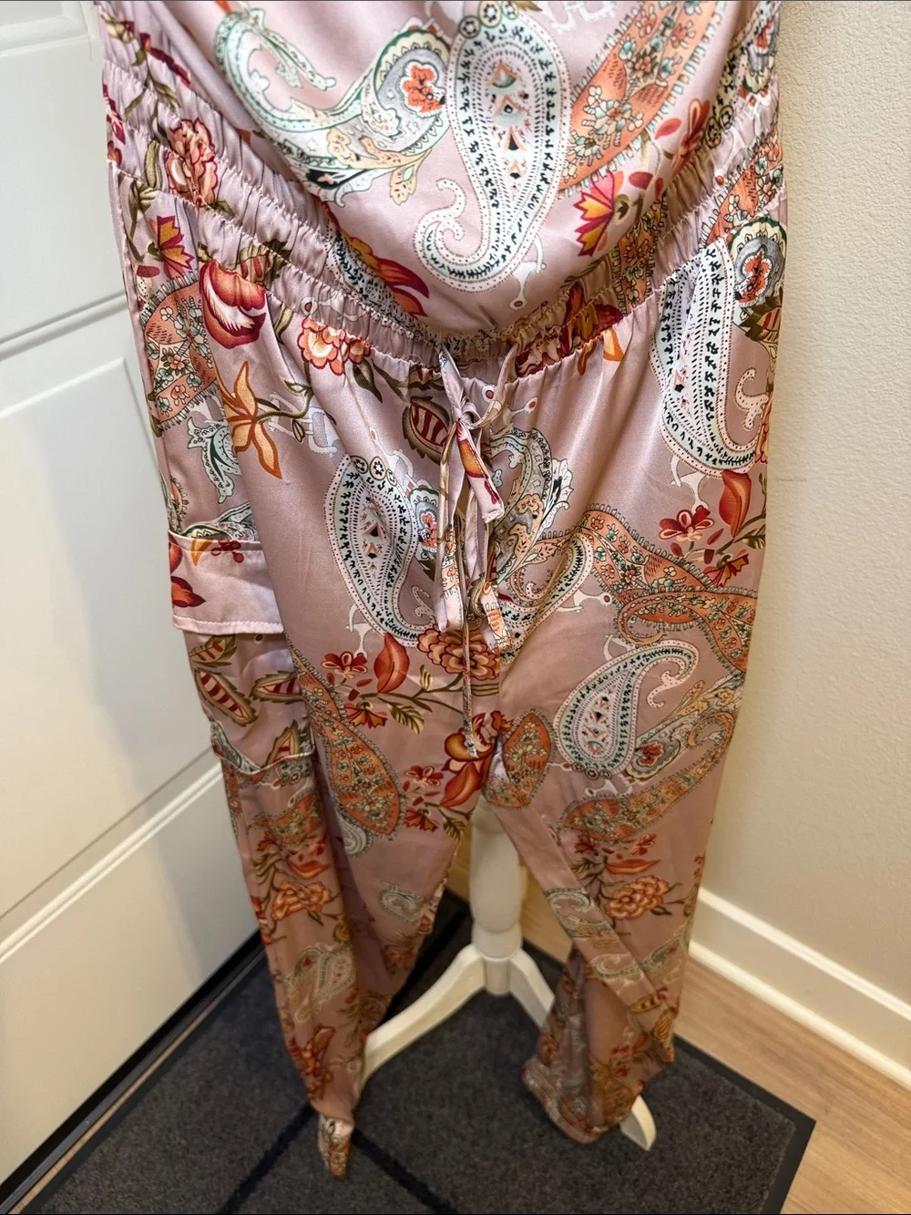 Strapless Paisley Floral One-Piece Romper in Light Pink
